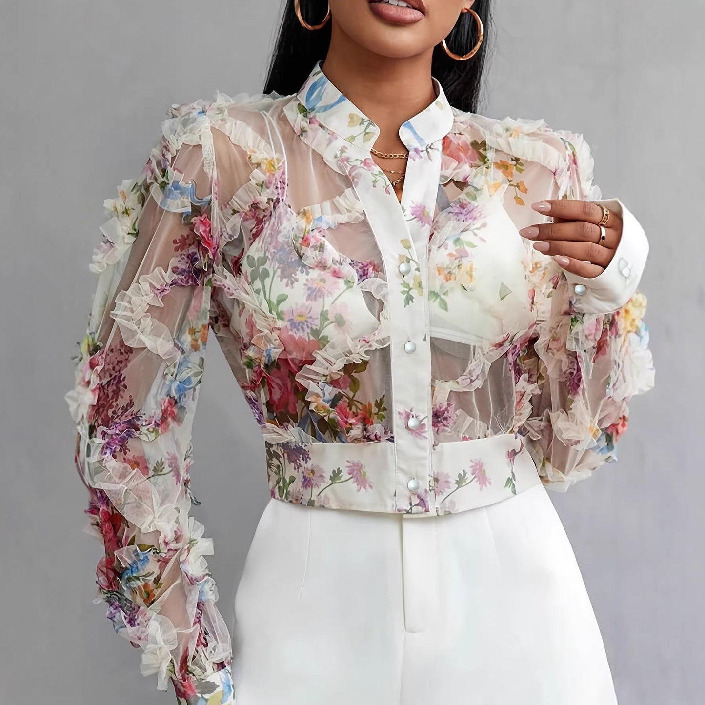 Lace Floral Chiffon Blouse