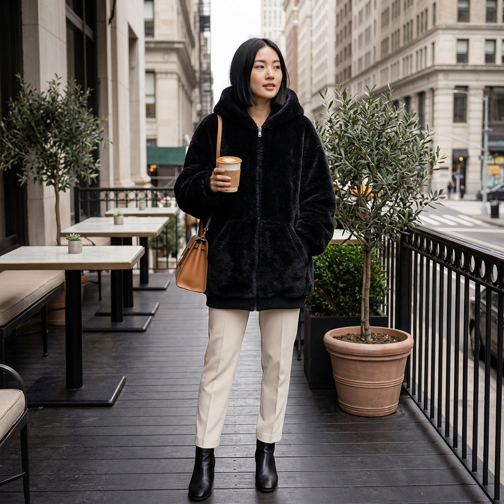 Black coat, New York coffee moment