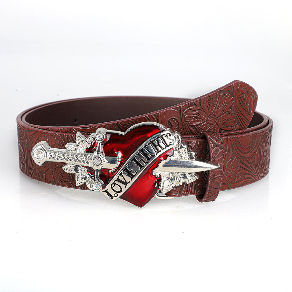 Retro Heart Leather Belt