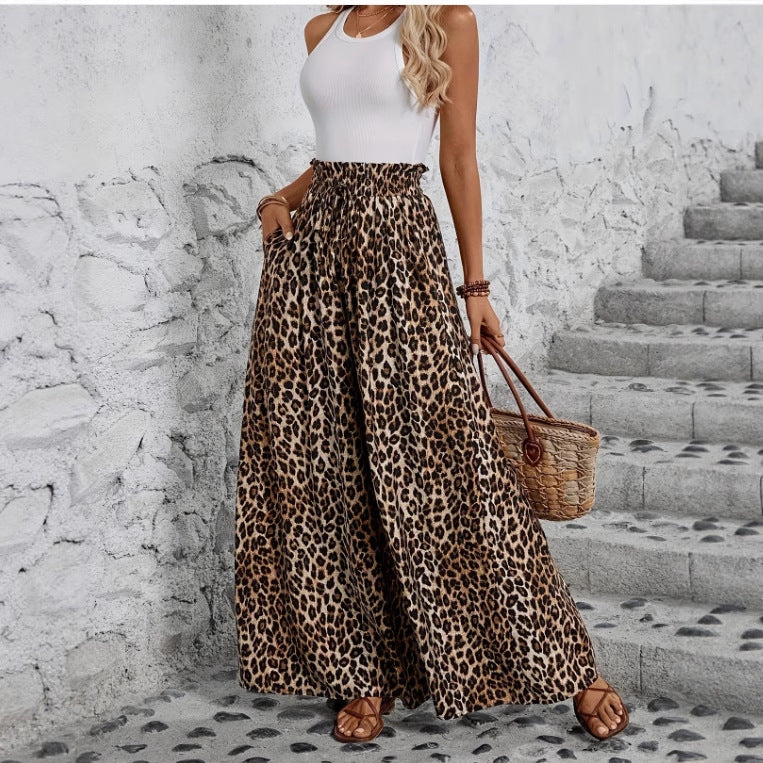 Leopard-print Wide-leg Pants
