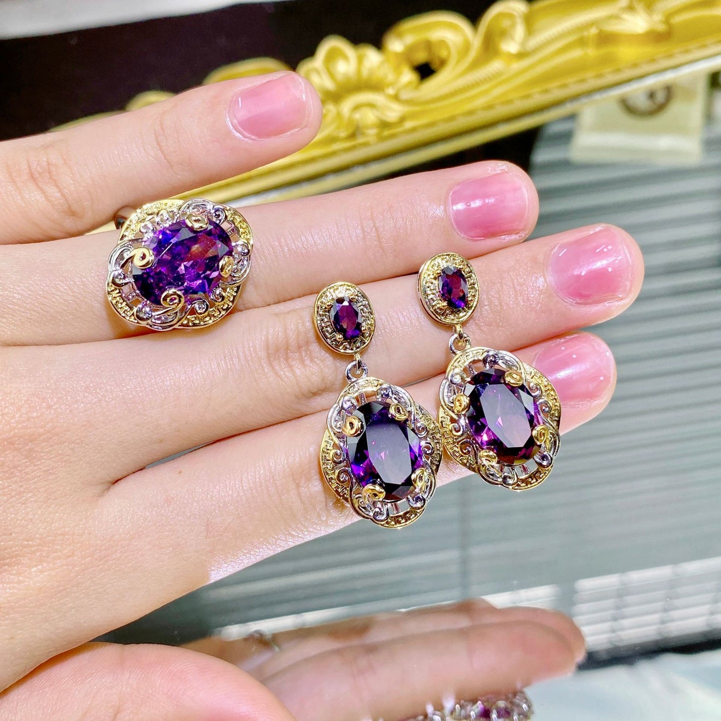 Double Color Gold Amethyst Diamond Suit