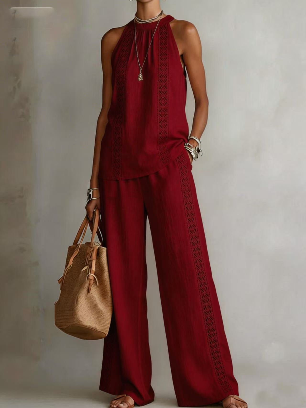 Womens Backless Sleeveless Top & Pants Set