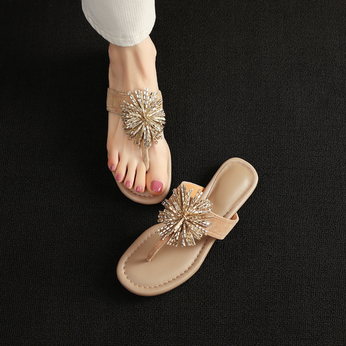 Women's Artisanal Lambskin Flip-Flop Sandals