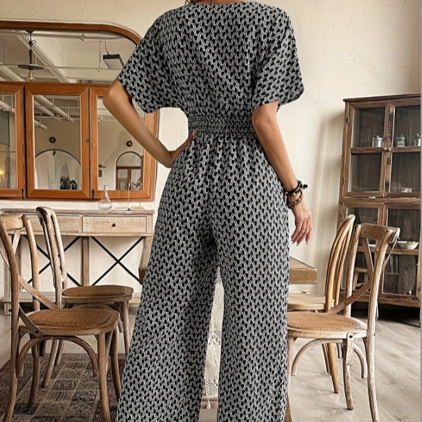 Summer V-neck Short-sleeve Jumpsuit