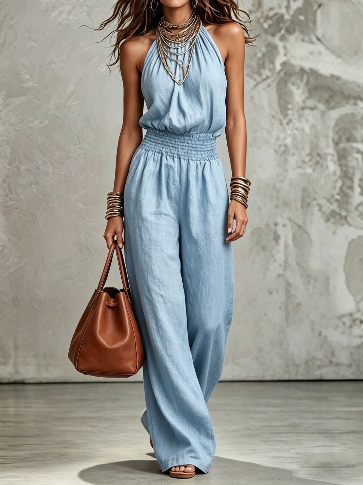 Backless Lace-up Wide-leg Jumpsuit