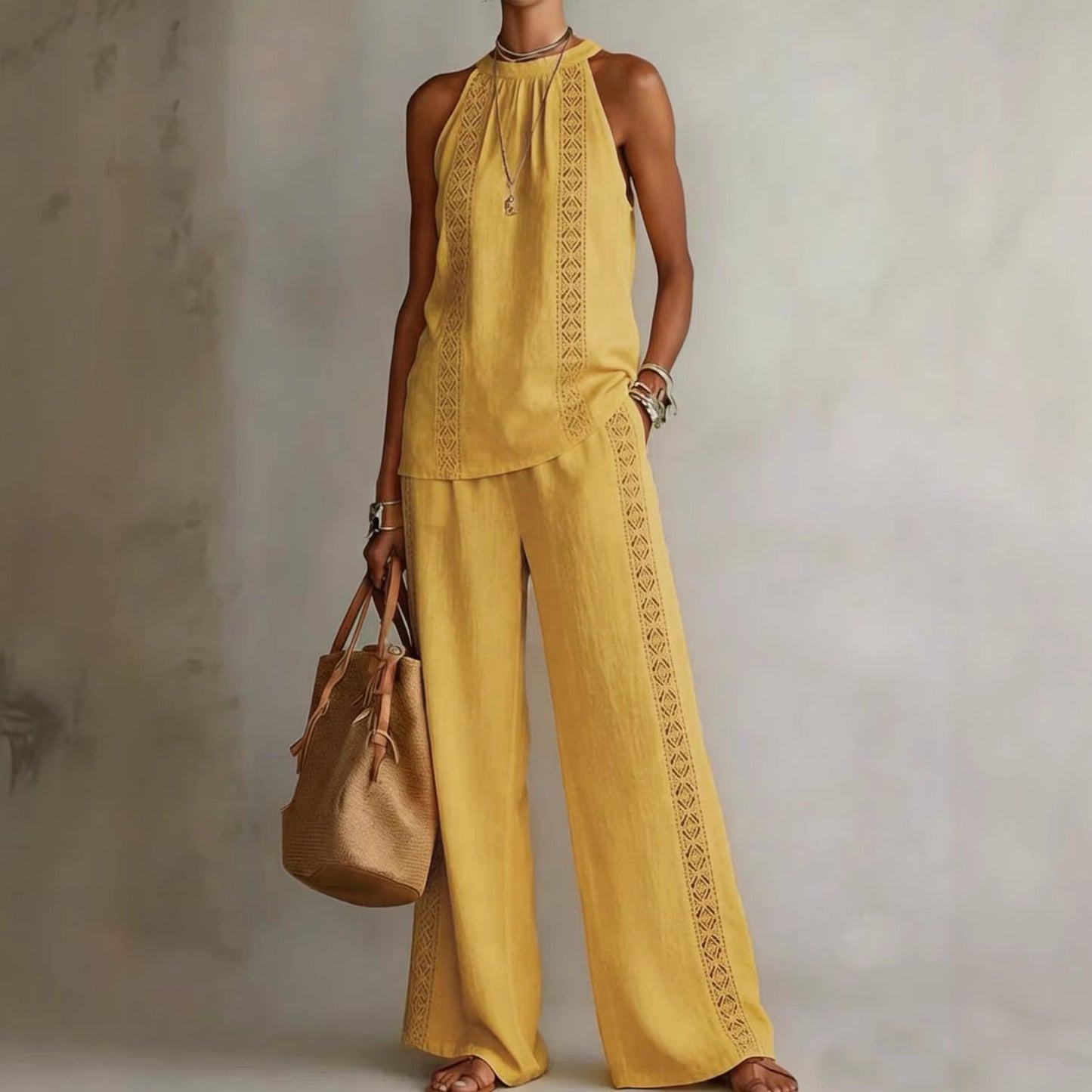 Womens Backless Sleeveless Top & Pants Set