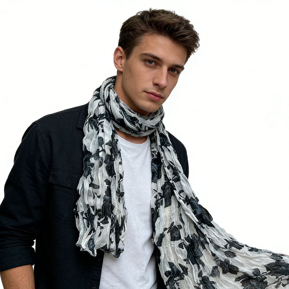 Black White Crinkle Scarf