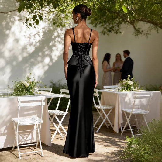 Long Satin Skirt Set