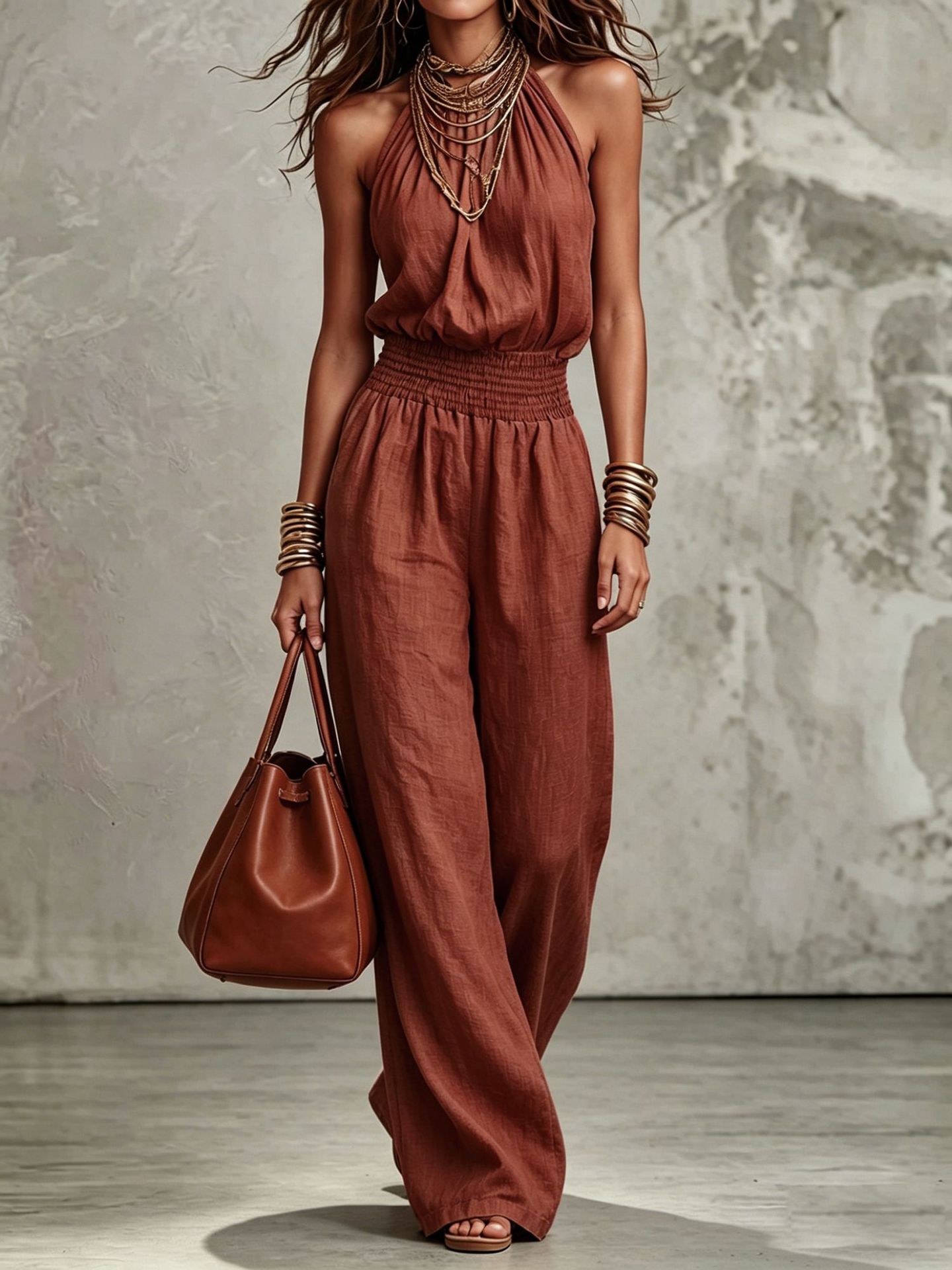 Backless Lace-up Wide-leg Jumpsuit