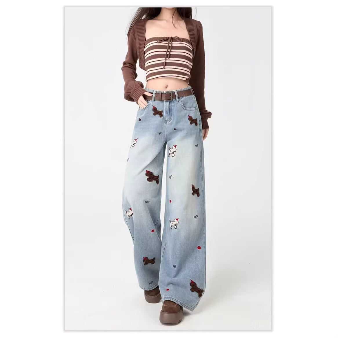 Embroidered Wide-Leg Jeans