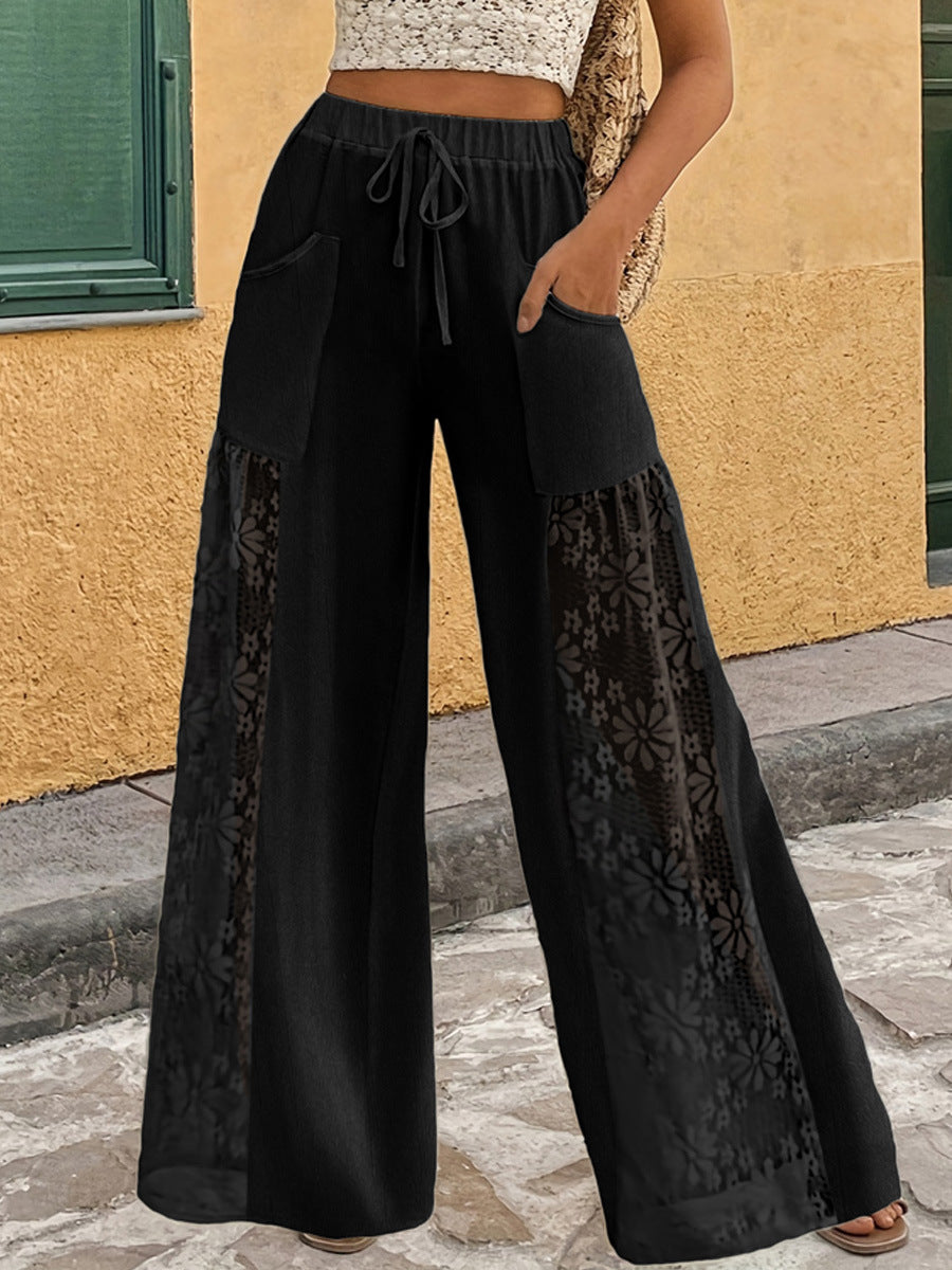 Lace-Patchwork Casual Pants