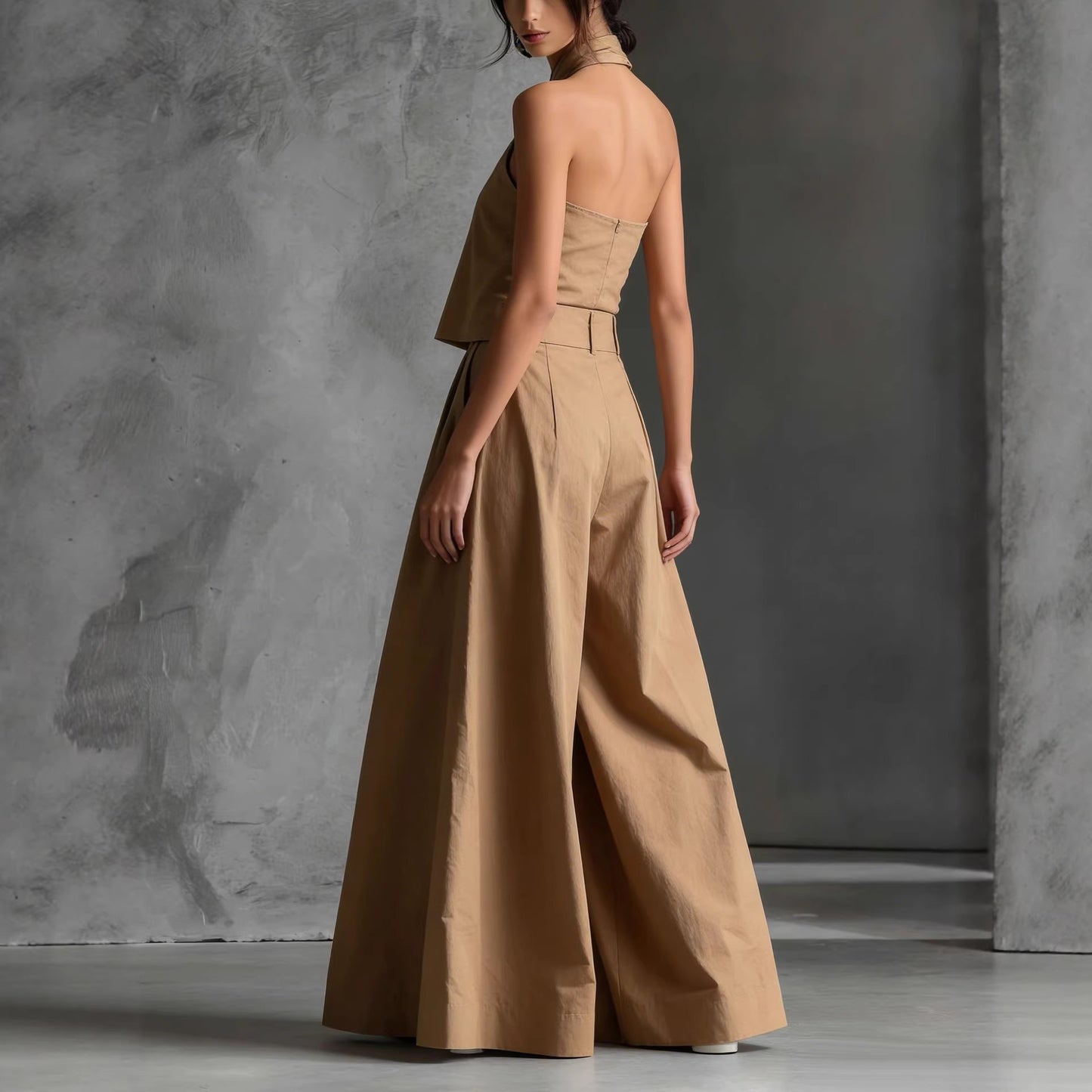 Womens Loose Sleeveless Top & Wide-Leg Pants Set