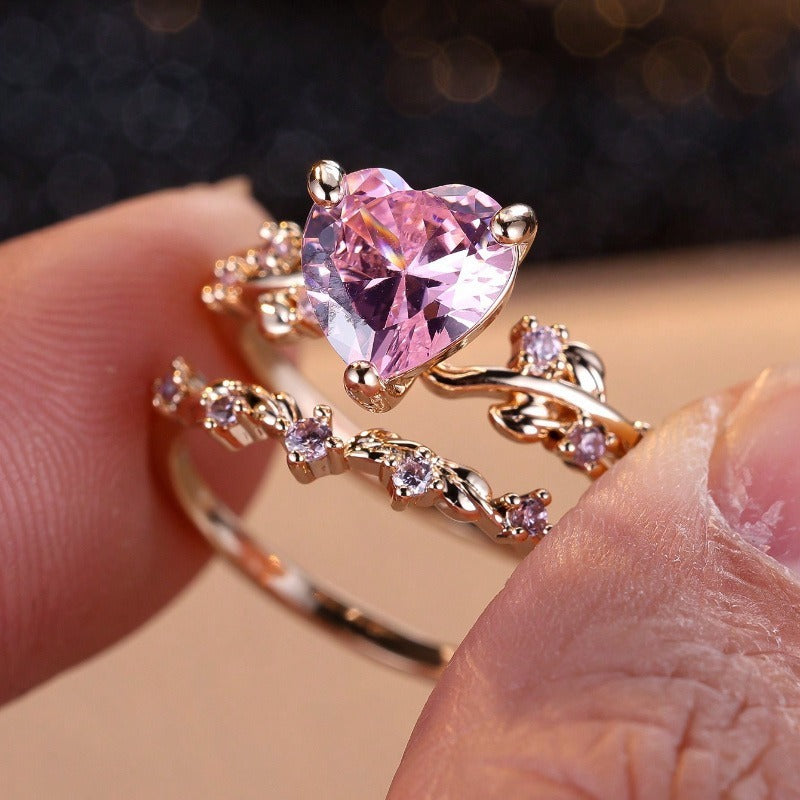 2-Piece Zircon Heart-shaped Stackable Rings