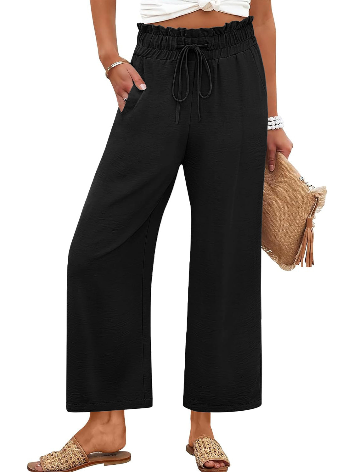 Solid-color Wide-leg Pants