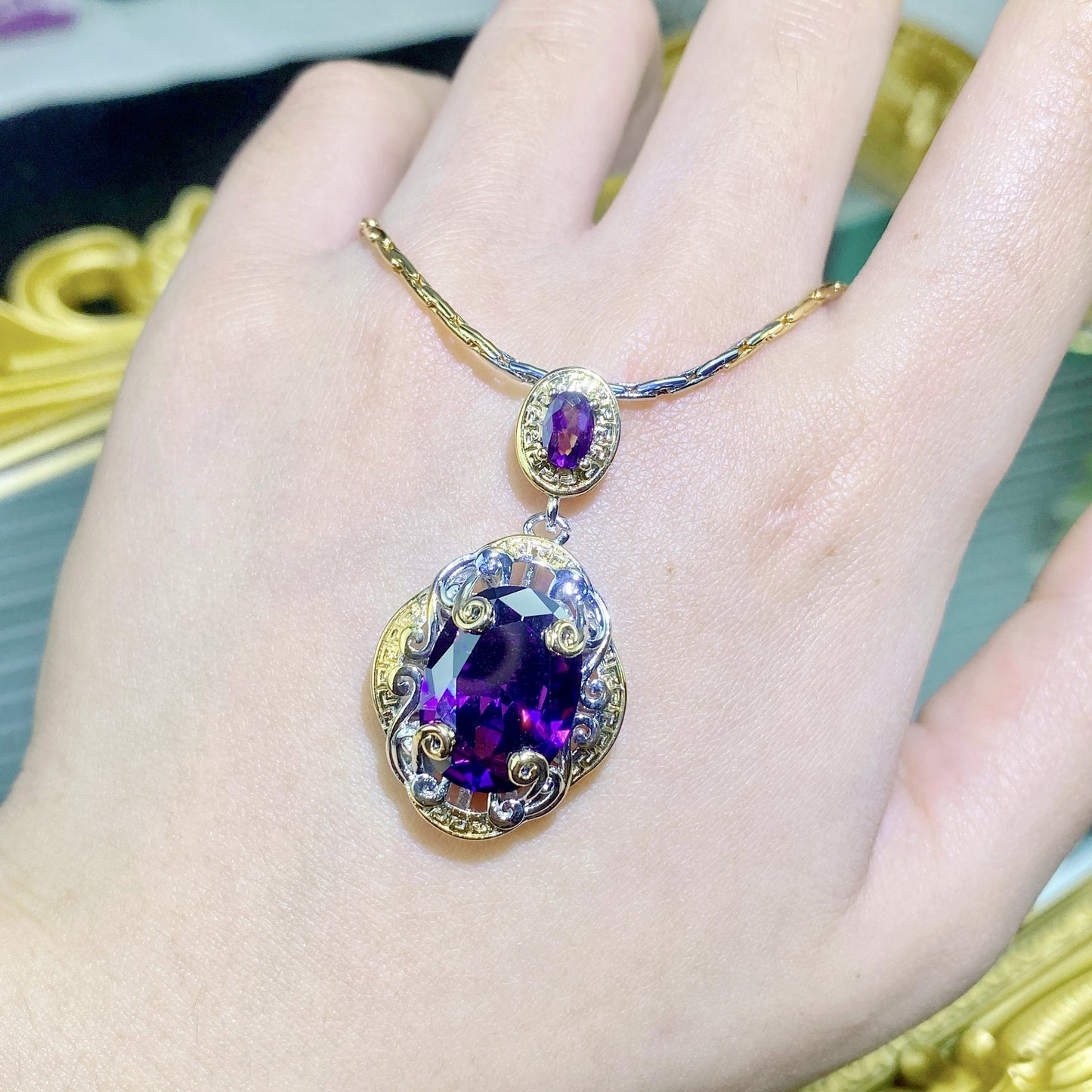 Double Color Gold Amethyst Diamond Suit