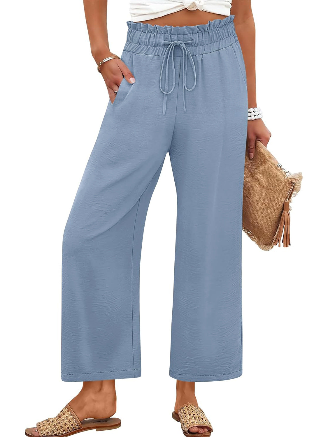 Solid-color Wide-leg Pants