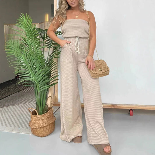 Womens Striped Tube Top Jumpsuit