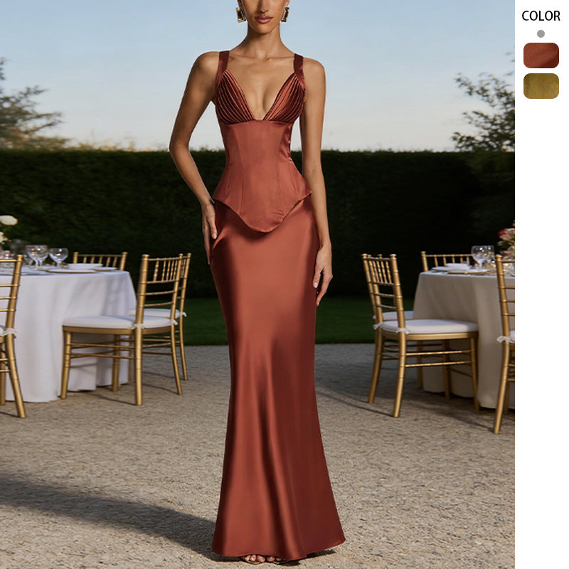 Long Satin Skirt Set