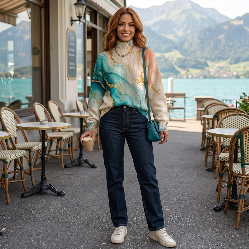 Swiss lakeside casual sweater look